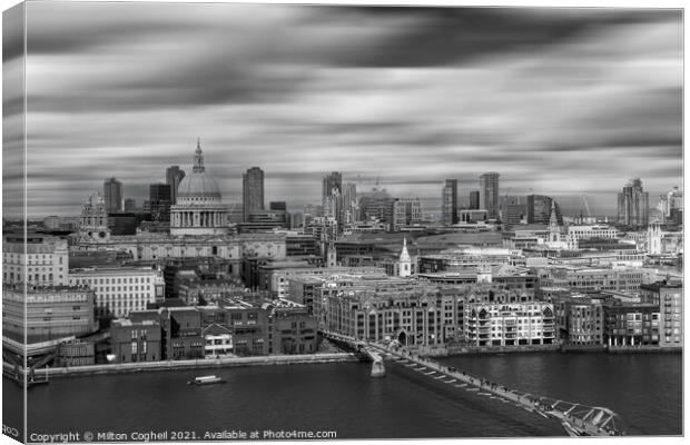 Black and white aerial London riverside cityscape Canvas Print by Milton Cogheil