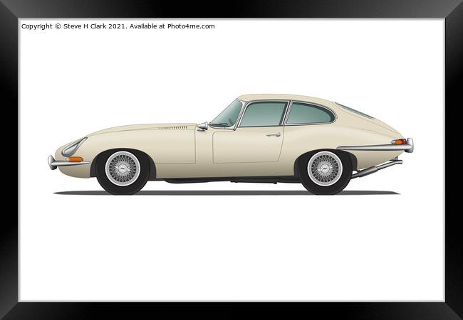 Jaguar E Type Fixed Head Coupe Old English White  Framed Print by Steve H Clark