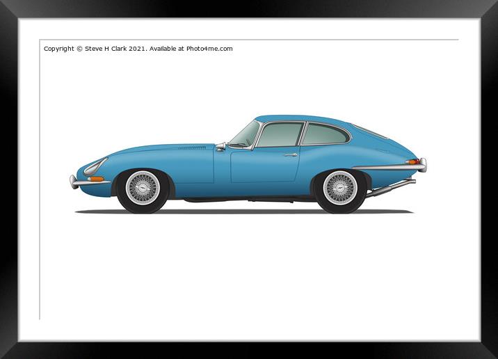 Jaguar E Type Fixed Head Coupe Cotswold Blue Framed Mounted Print by Steve H Clark
