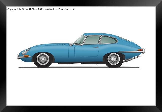 Jaguar E Type Fixed Head Coupe Cotswold Blue Framed Print by Steve H Clark
