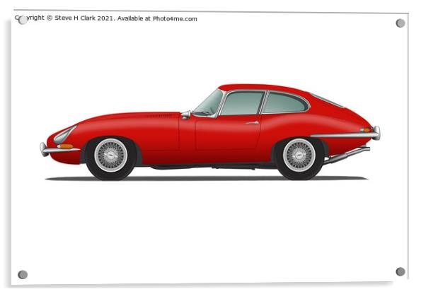 Jaguar E Type Fixed Head Coupe Carmen Red Acrylic by Steve H Clark