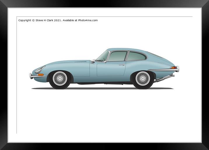 Jaguar E Type Fixed Head Coupe Silver Blue Framed Mounted Print by Steve H Clark