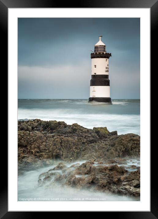 Penmon Lighthouse Anglesey - Landmark Dark Skies Stormy Seas Welsh Coast Seascape Framed Mounted Print by Christine Smart