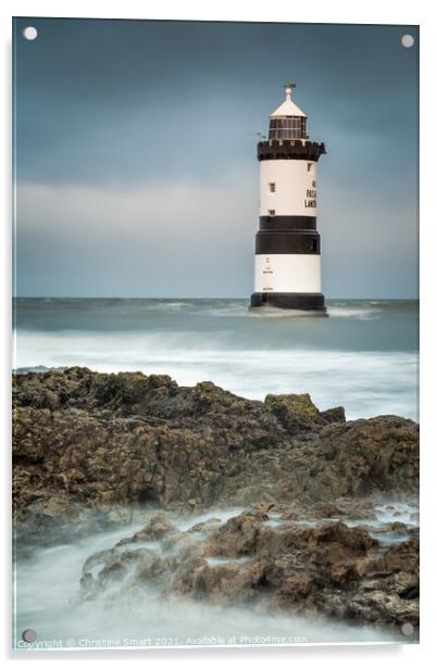 Penmon Lighthouse Anglesey - Landmark Dark Skies Stormy Seas Welsh Coast Seascape Acrylic by Christine Smart