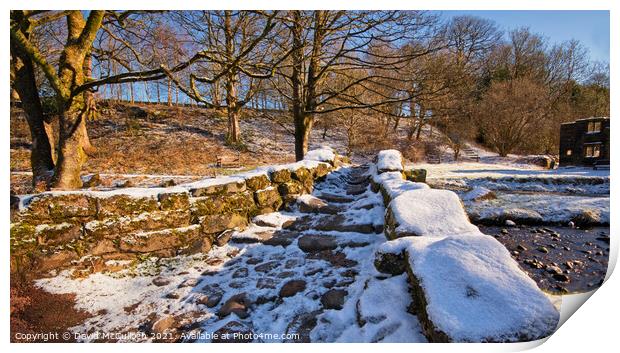Historic Wycoller in snow Print by David McCulloch
