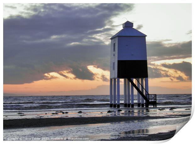 The Low Lighthouse is one of three lighthouses in Burnham-on-Sea, Print by Terry Senior