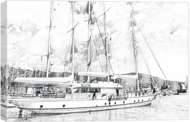 sailing boat drawing Canvas Print by Stuart Chard
