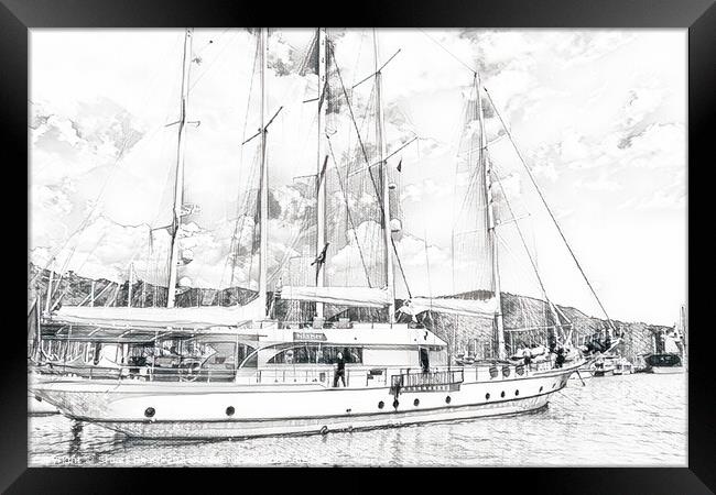 sailing boat drawing Framed Print by Travel and Pixels 