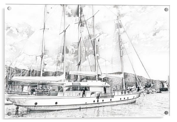 sailing boat drawing Acrylic by Travel and Pixels 