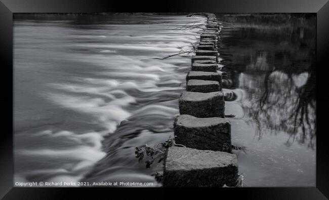 Stepping Stones in the River Wharfe Framed Print by Richard Perks