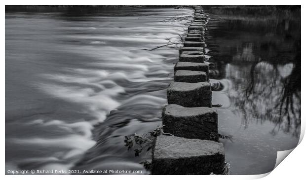 Stepping Stones in the River Wharfe Print by Richard Perks