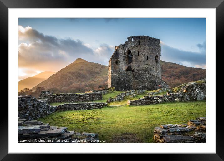 Dolbadarn Castle, Llanberis - Snowdonia, North Wales - Sunrise Landscape Mountains Blue Sky Framed Mounted Print by Christine Smart
