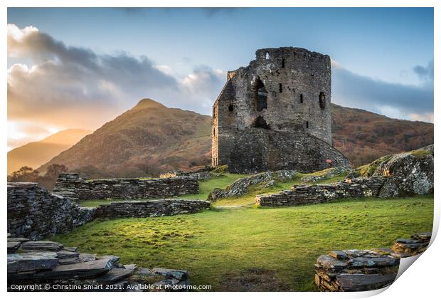 Dolbadarn Castle, Llanberis - Snowdonia, North Wales - Sunrise Landscape Mountains Blue Sky Print by Christine Smart