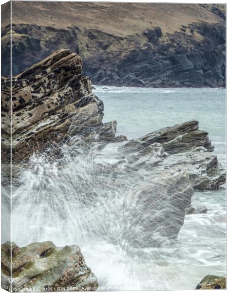 Wave crashing on rock Canvas Print by JUDI LION