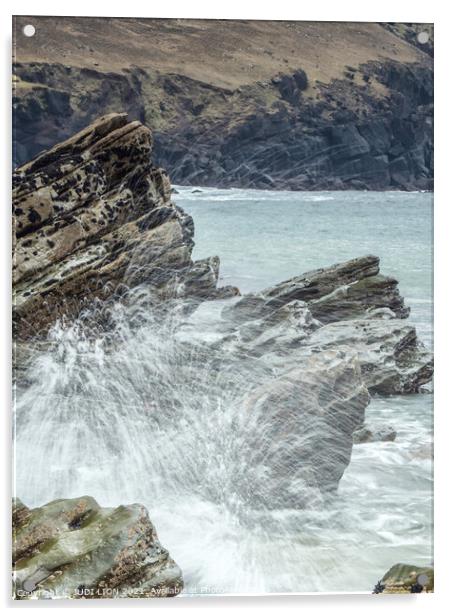 Wave crashing on rock Acrylic by JUDI LION