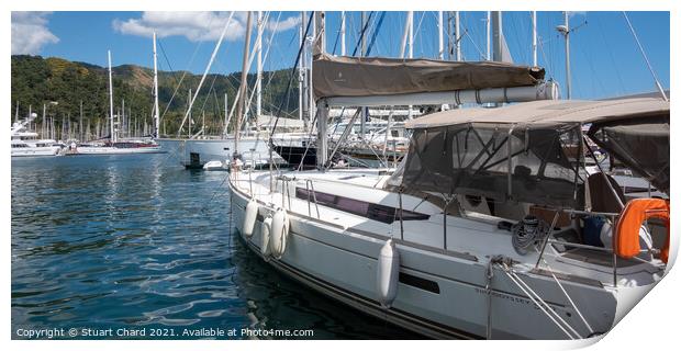 Yachts moored in a marina Print by Stuart Chard