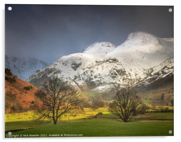 Langdale Pikes Lake District Acrylic by Rick Bowden