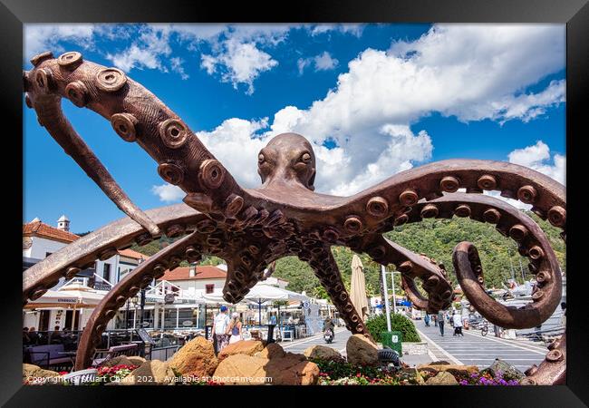 Octopus bronze sculpture painting watercolor Framed Print by Travel and Pixels 