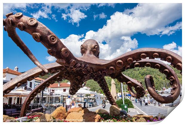 Octopus bronze sculpture painting watercolor Print by Travel and Pixels 