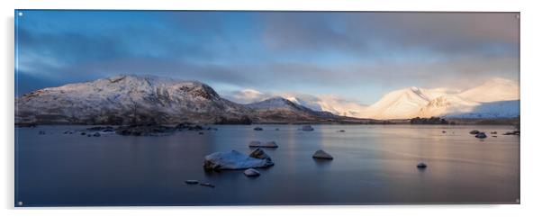 Lochan na h-achlaise Winter Panoramic Acrylic by Tommy Dickson