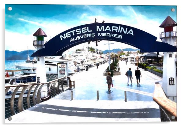 Netsel Marina and promenade in Marmaris Turkey Acrylic by Stuart Chard