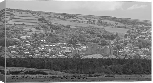 Harlech Castle Panorama black white Canvas Print by mark humpage