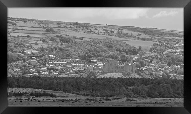 Harlech Castle Panorama black white Framed Print by mark humpage