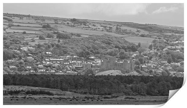 Harlech Castle Panorama black white Print by mark humpage