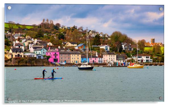 Dittisham, Dartmouth with Paddle Boarders  Acrylic by Paul F Prestidge