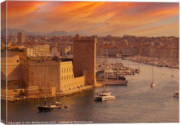 Red sky in Marseille  Canvas Print by Ann Biddlecombe
