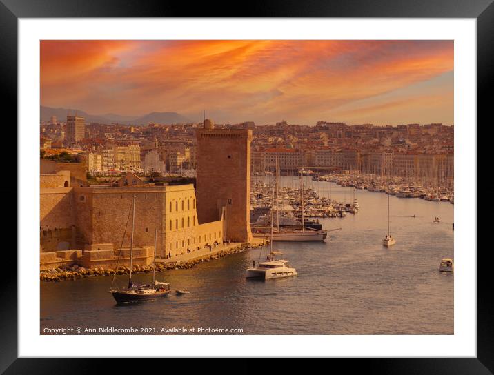Red sky in Marseille  Framed Mounted Print by Ann Biddlecombe