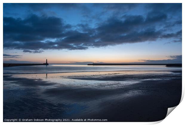 Roker Pier and Lighthouse, at ‘Blue Hour’ Print by Graham Dobson