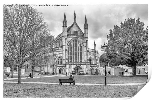 Winchester Cathedral in Black and White Print by Sue Knight