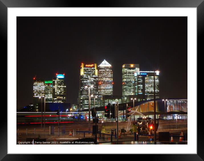Isle of Dogs taken from North Greenwich the O2 Millenium Dome Framed Mounted Print by Terry Senior