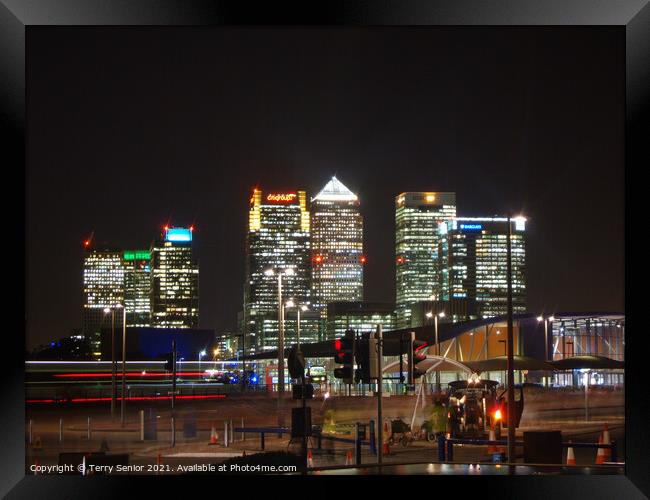 Isle of Dogs taken from North Greenwich the O2 Millenium Dome Framed Print by Terry Senior