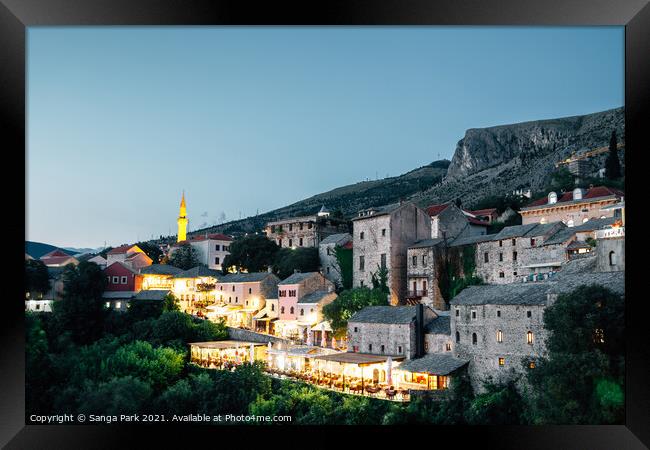 Night of Mostar old town Framed Print by Sanga Park