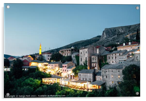 Night of Mostar old town Acrylic by Sanga Park