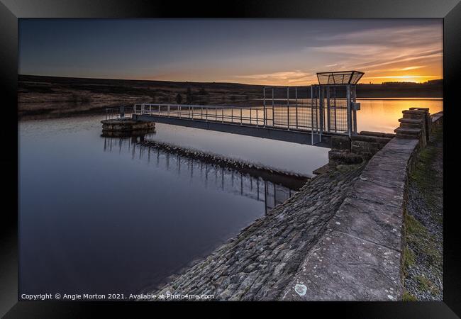 Lower Redmires Reservoir Sunset Framed Print by Angie Morton