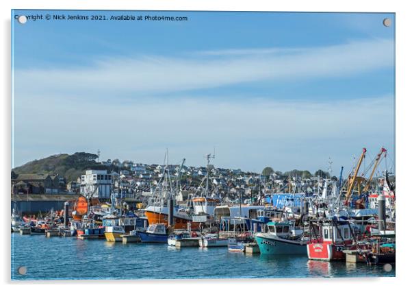 A busy Newlyn Harbour near Penzance Cornwall  Acrylic by Nick Jenkins