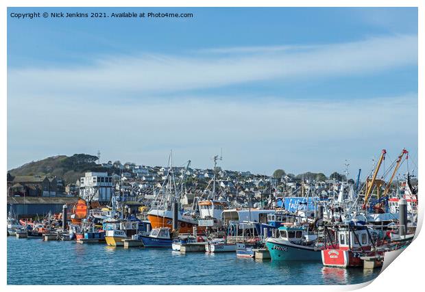 A busy Newlyn Harbour near Penzance Cornwall  Print by Nick Jenkins