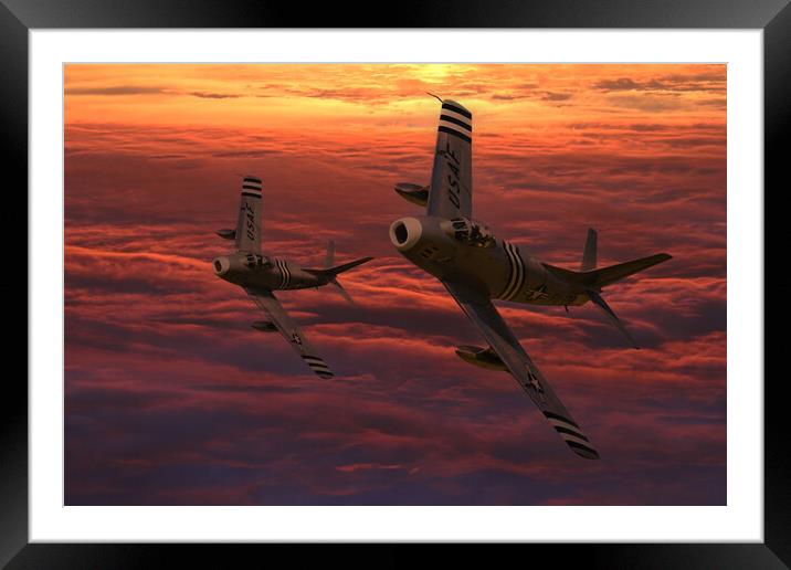 North American F86 Sunset Framed Mounted Print by Oxon Images