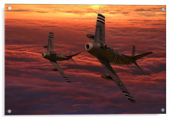 North American F86 Sunset Acrylic by Oxon Images