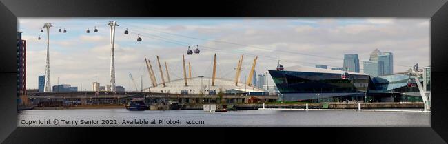 Panorama of The Emirates Air Line cable car link a Framed Print by Terry Senior