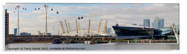 Panorama of The Emirates Air Line cable car link a Acrylic by Terry Senior