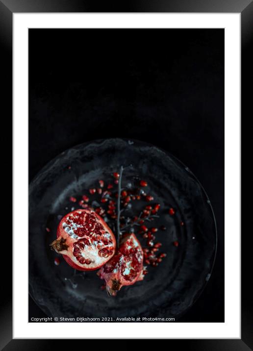 Still Life Pomegranate Framed Mounted Print by Steven Dijkshoorn