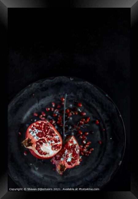 Still Life Pomegranate Framed Print by Steven Dijkshoorn