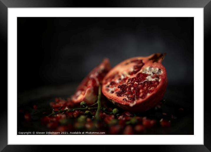 Pomegranate Still Life dark Framed Mounted Print by Steven Dijkshoorn