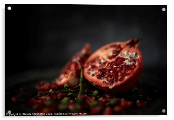 Pomegranate Still Life dark Acrylic by Steven Dijkshoorn