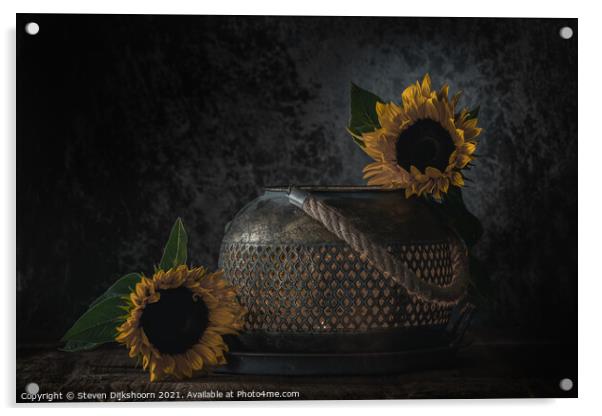 A close up of sunflowers as a still life Acrylic by Steven Dijkshoorn