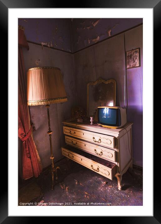 An old tv lamp and dresser Framed Mounted Print by Steven Dijkshoorn